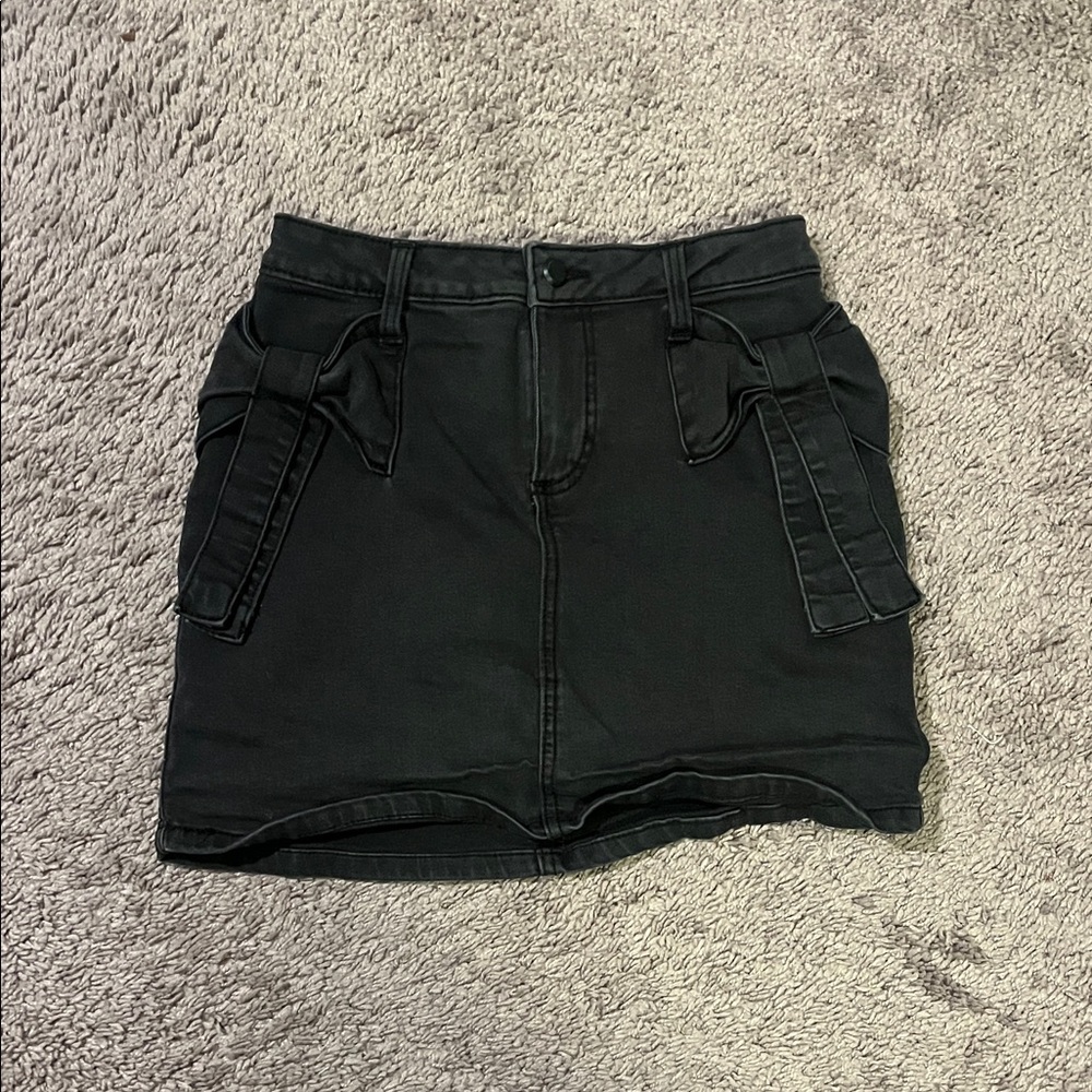 Black Denim Mini Skirt with Pockets